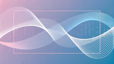 A pastel pink and blue gradient background with wavy lines and a rectangular frame, creating a modern and abstract design for various applications.の素材