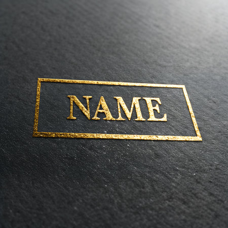 Gold Embossed Name on Dark Textured Surface Mockup, Paper Mockup Idea.の素材