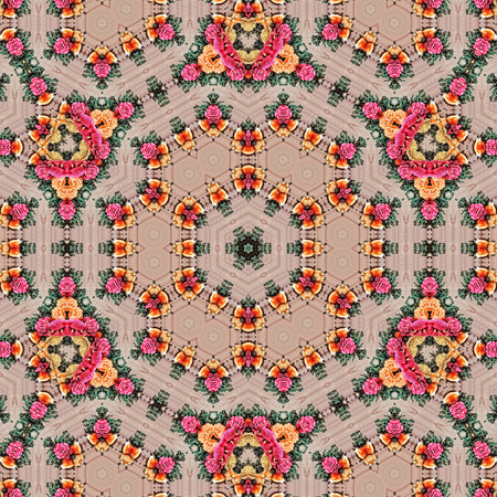 Seamless kaleidoscope pattern of flowers. For eg fabric, wallpaper, wall decorations.