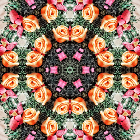 Abstract kaleidoscope background. Beautiful multicolor kaleidoscope texture. Unique kaleidoscope design.の写真素材