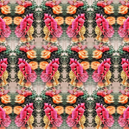 Seamless pattern of artificial roses. For eg fabric, wallpaper, wall decorations.