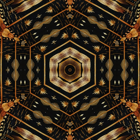 Seamless abstract geometric ornamental pattern in black and gold colors