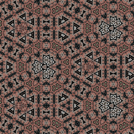 Seamless abstract pattern, symmetrical, intricate and colorful.