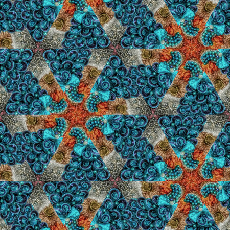 Seamless texture or background pattern with symmetrical kaleidoscope pattern on leather