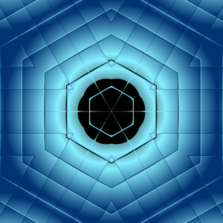 abstract blue background with a kaleidoscope pattern in the centerの写真素材