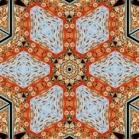 Kaleidoscope of color with beautiful ornamental pattern. Computer generated graphics.の写真素材