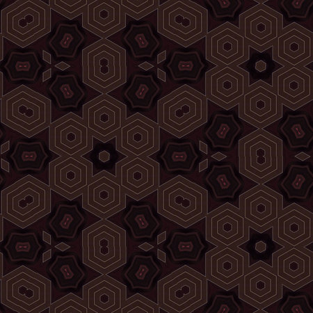 Seamless illustrated pattern made of abstract elements in beige, brown and black
