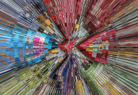 abstract background of many colored pencils in the form of a kaleidoscopeの写真素材