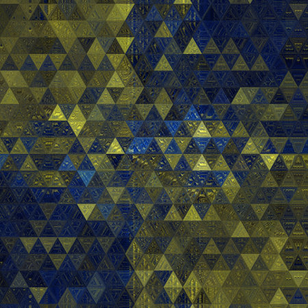 Seamless pattern with triangles in blue and yellow colors. Geometric background.
