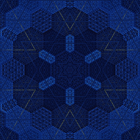 Blue abstract geometric seamless pattern. Kaleidoscope effect. Geometric symmetrical background.