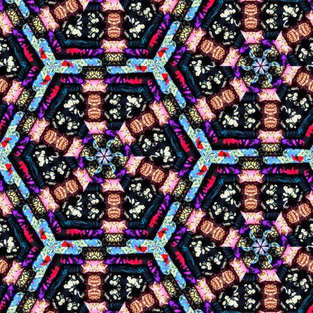 Seamless background pattern. Abstract kaleidoscope fabric design texture