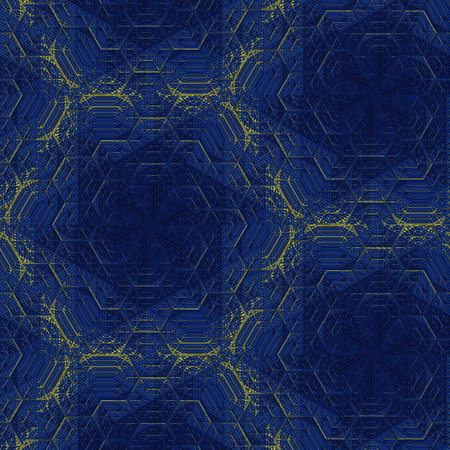 Seamless pattern with abstract geometric pattern in blue and yellow colors