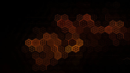Abstract technology background with hexagons and lines. 3d illustration.