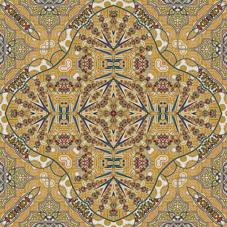 Patterned background with a kaleidoscope effect. Geometric symmetrical pattern.