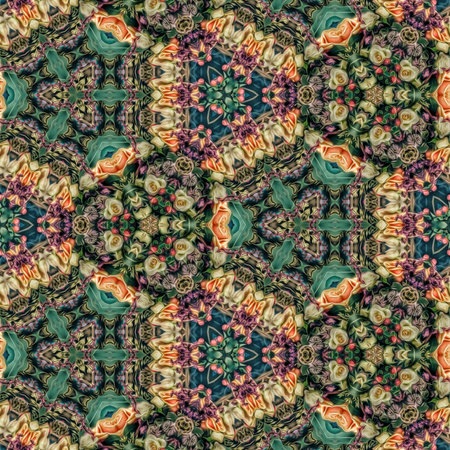 Seamless pattern with symmetrical ornament in stained-glass window style.の写真素材