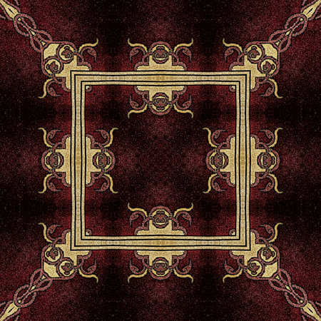 art grunge brown abstract pattern illustration background in vintage style with gold frame