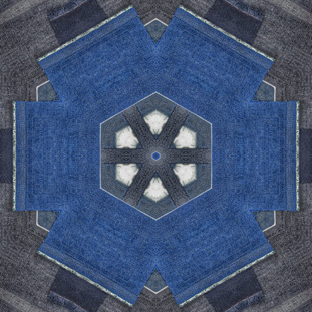 Blue jeans pattern. Abstract kaleidoscope fabric background. Seamless kaleidoscope fabric texture.