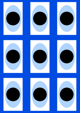 Seamless pattern with black and white circles on a blue background