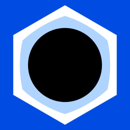 Hexagon icon in white on blue background. Vector illustration.