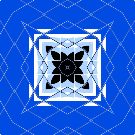 Geometric symmetrical pattern on a blue background. Vector illustration.の写真素材