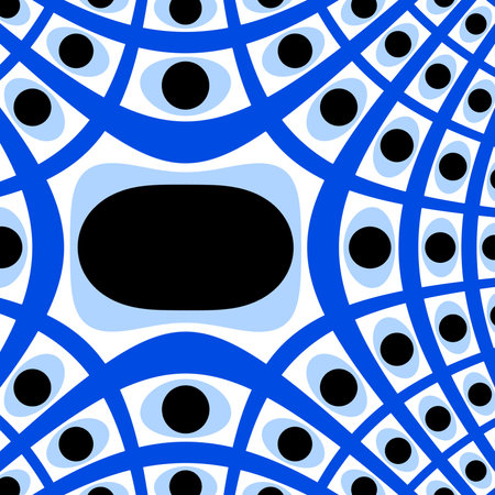 Seamless pattern with circles and dots in blue and black colorsの写真素材