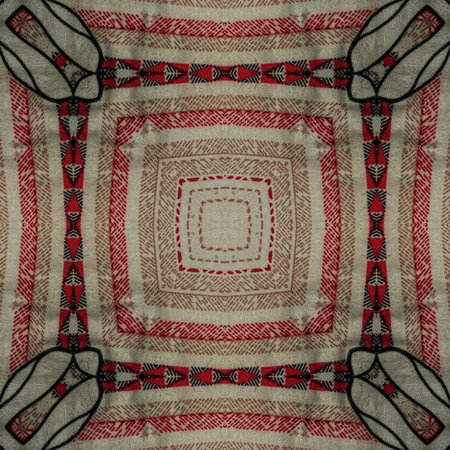 Red Ethnic pattern. Abstract kaleidoscope fabric design. Beautiful kaleidoscope fabric design.