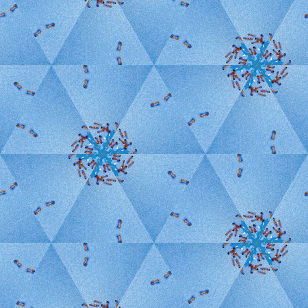 Seamless pattern of snowflakes on a blue background.