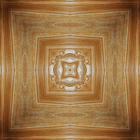 Wooden background with a kaleidoscope pattern in brown and black