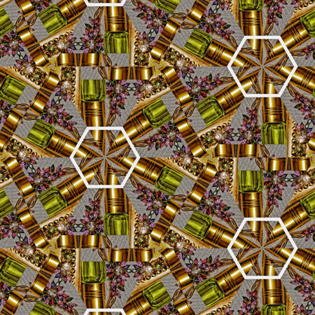 Seamless kaleidoscope pattern with floral ornament. For eg fabric, wallpaper, wall decorations.