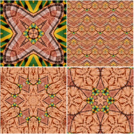 Set of four seamless patterns with colorful kaleidoscope ornaments