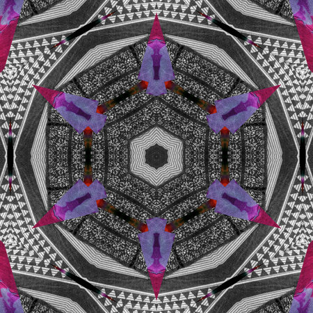 Elegant mixed print fabric featuring intricate patterns, rich textures, vibrant detailing that blend...