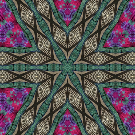 Elegant mixed print fabric featuring intricate patterns, rich textures, vibrant detailing that blend...
