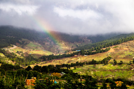 a part of the rainbow on the mountainの写真素材