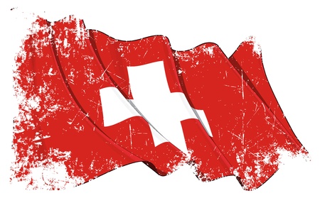 Waving Swiss flag under a grunge texture layerのイラスト素材