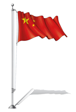 Illustration of a waving China flag fasten on a flag poleのイラスト素材