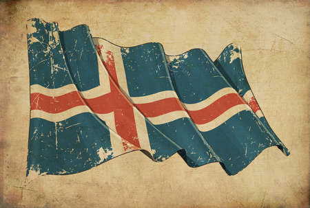 Wallpaper depicting an aged paper, textured background with a scratched illustration of the flag of Icelandの写真素材