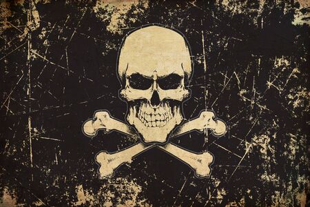 illustration of a waving pirate flag, skull and crossbones.の写真素材