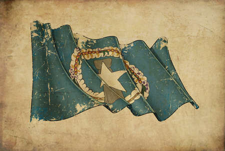 Textured aged Papyrus Background with a scratched illustration of the Waving Flag of Mariana Islandsの写真素材