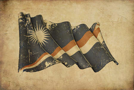 Textured aged Papyrus Background with a scratched illustration of the Waving Flag of Marshall Islandsの写真素材
