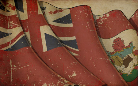 Background illustration of an old paper with a print of a waving Flag of Bermudaの写真素材