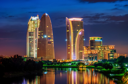 Modern Building Architecture and Sunset at Putrajaya Lake, Malaysiaのeditorial素材