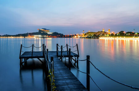 Landscape of view PICC by the lakeside with jetty in Putrajaya, Malaysia during twilightの写真素材