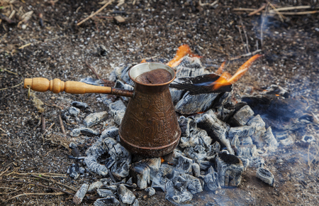 Making coffee on the coals.の写真素材