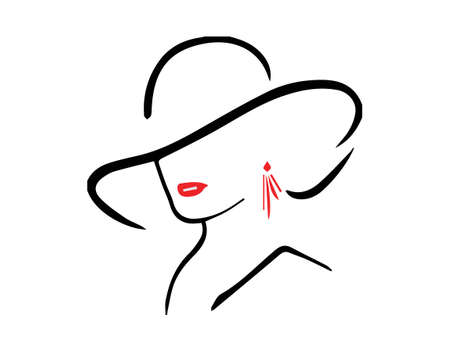 Woman wearing hat stylist concept with hand drawn design.のイラスト素材