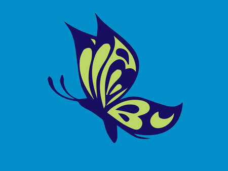 Colored  hand drawn  butterfly, on the sky background.のイラスト素材