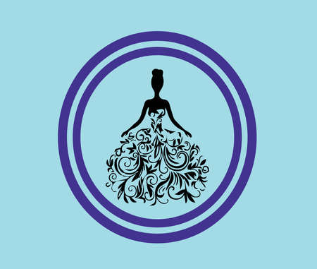 fashion with long dressed woman circle concept.のイラスト素材