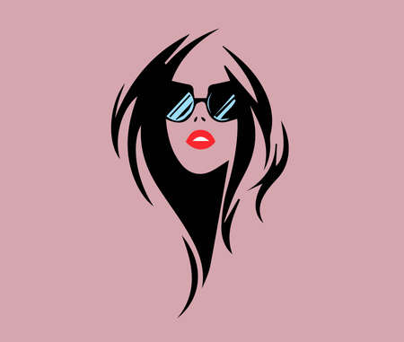 Stylist sunglass woman with red lips makeup.のイラスト素材
