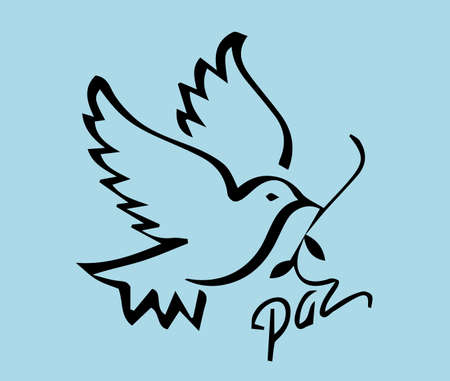 Vector flying pigeon with paz on sky background, Peace concept.のイラスト素材