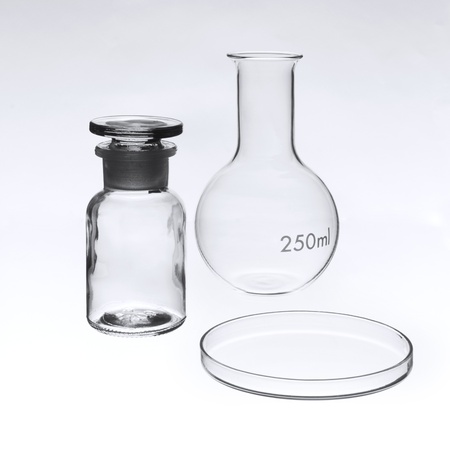 The group of three pieces of laboratory glassware