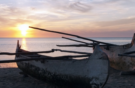 Malagasy Fishing boats - pirogue at sunset. Madagascarの写真素材